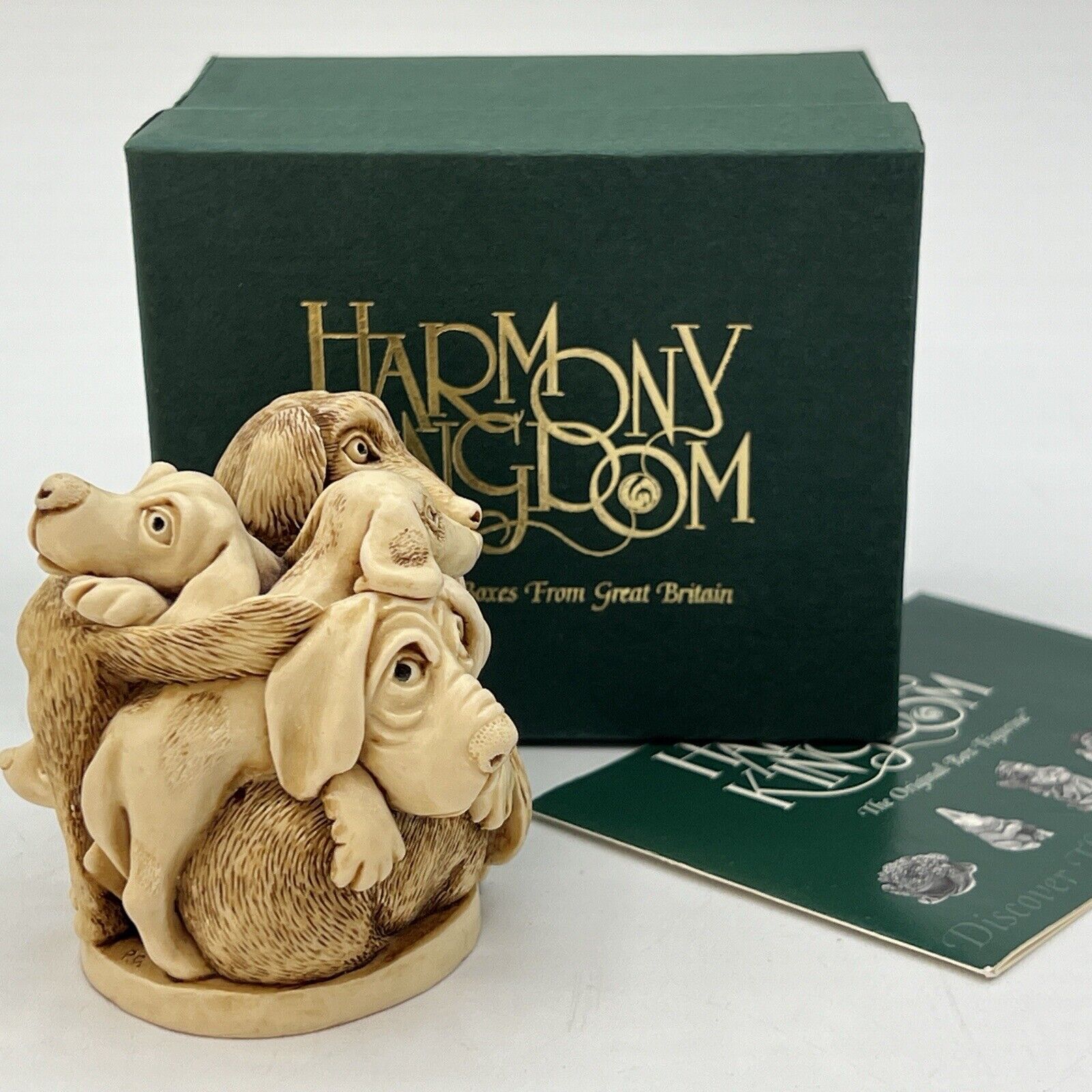Vintage Harmony Kingdom Dog Days Trinket Box Hounds Figurine 2” England 1994