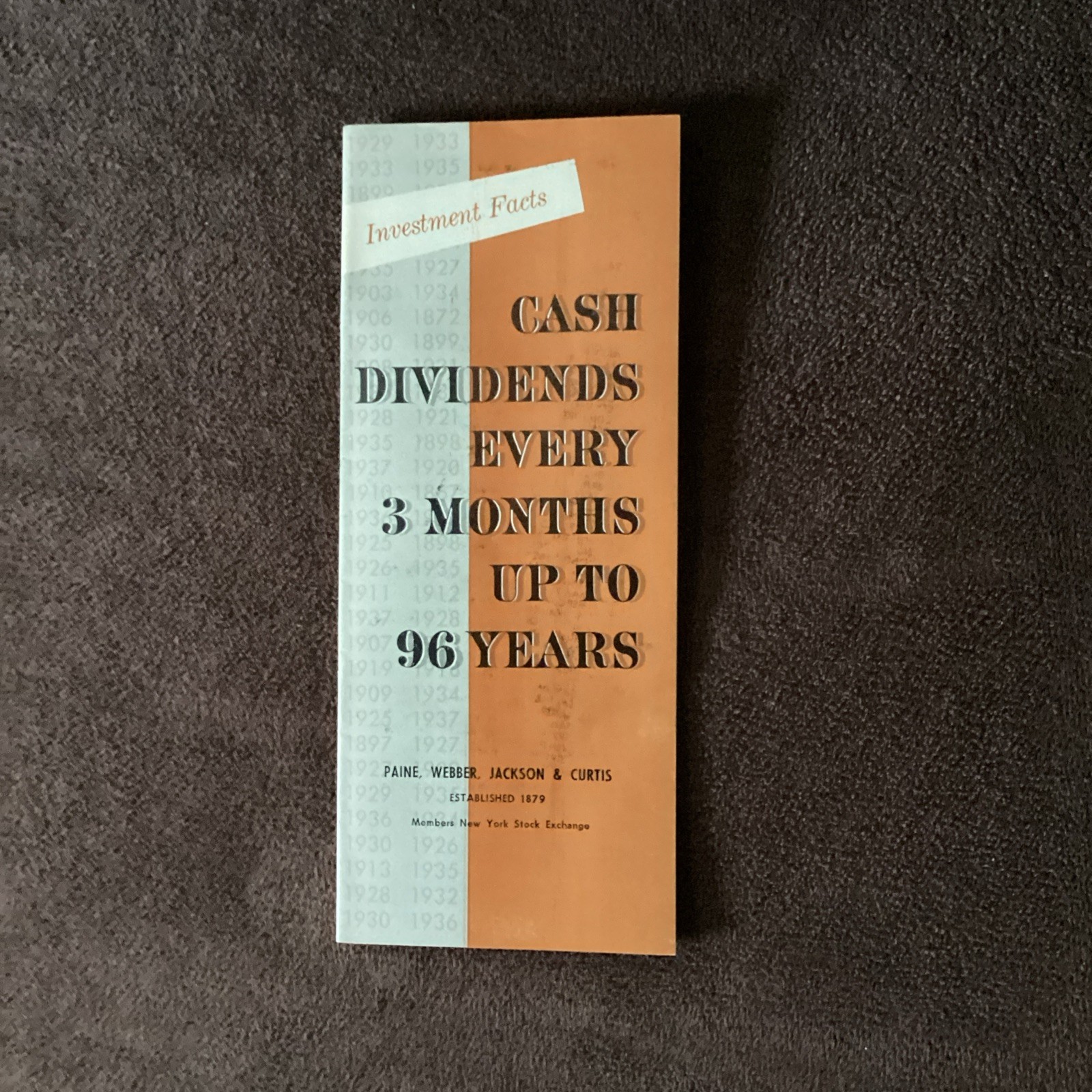 Vintage 1960 Paine, Webber, Jackson & Curtis Investment Facts Booklet- 19 pages