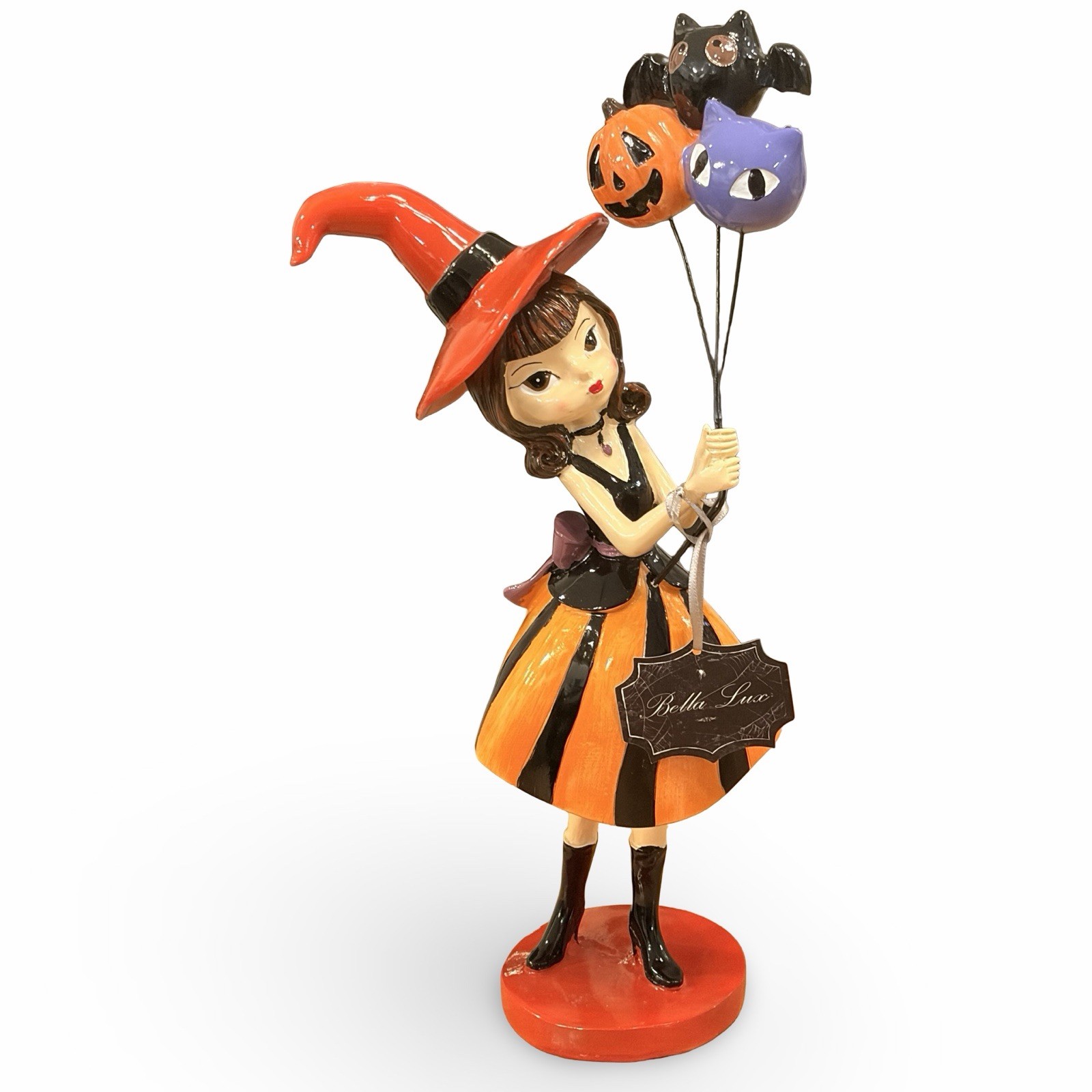 🎃Bella Lux Halloween Witch Girl Figure Holding Cat Pumpkin Balloon Decor Viral