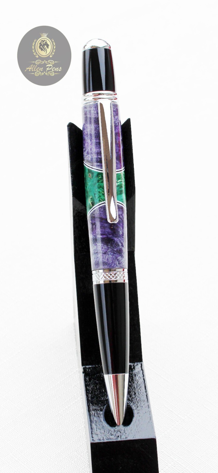 Handmade Wall Street Chrome Purple Dyed Poplar wood Burl with Green Burl Inlays