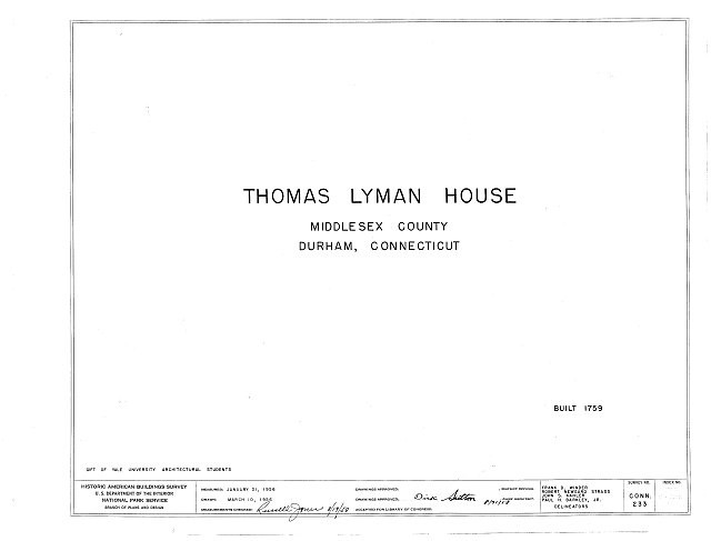 Photo:Durham Connecticut Thomas Lyman House 1759 HABS Measured Drawing