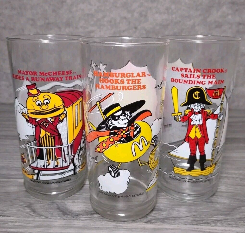 Vtg McDonaldLand Adventure Series 1980 glasses set of 3 ~ McDonald\'s Hamburglar