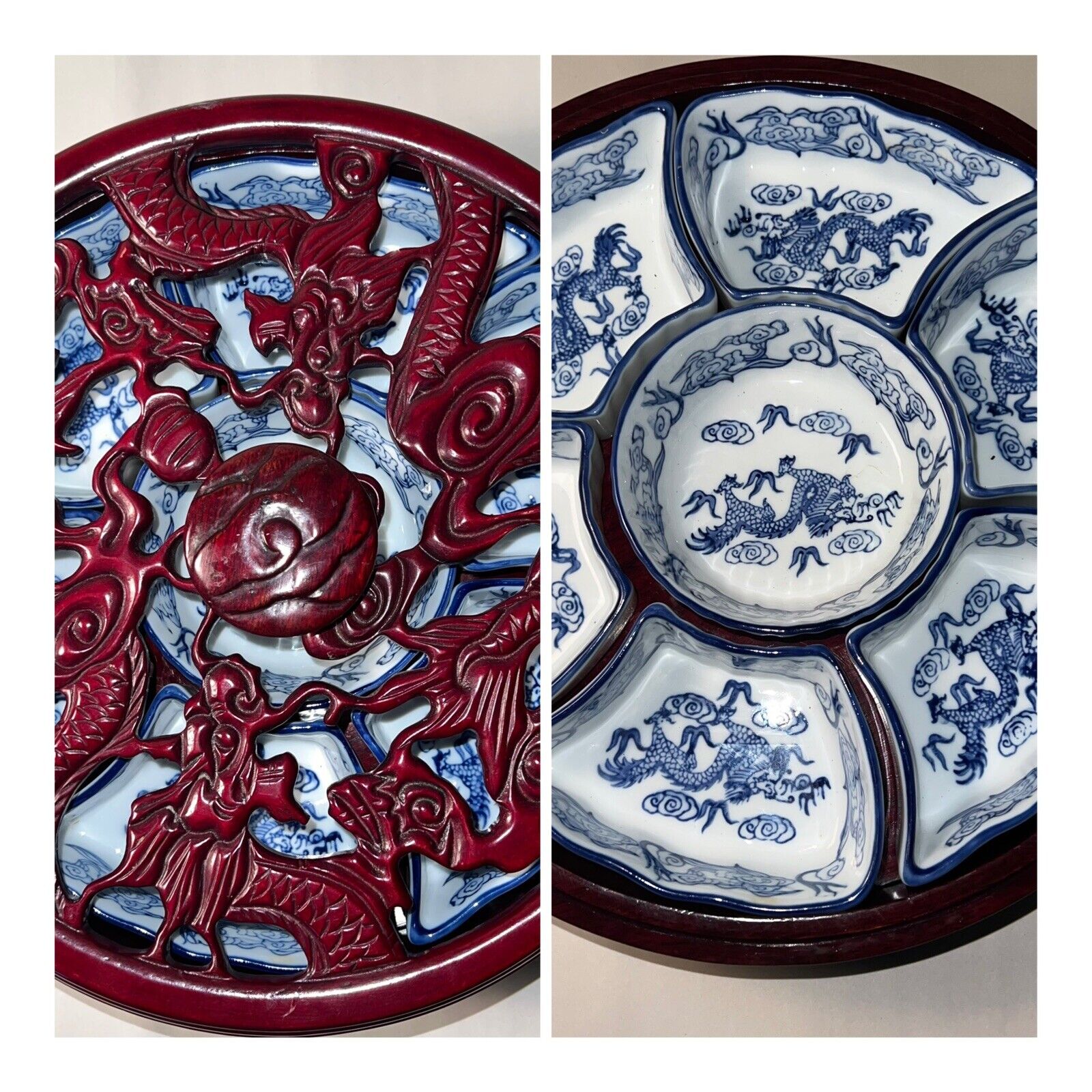 AUTHENTIC ASIAN BEAUTIFUL JAPANESE/CHINESE FULL DRAGON LAZY SUSAN TURN TABLE