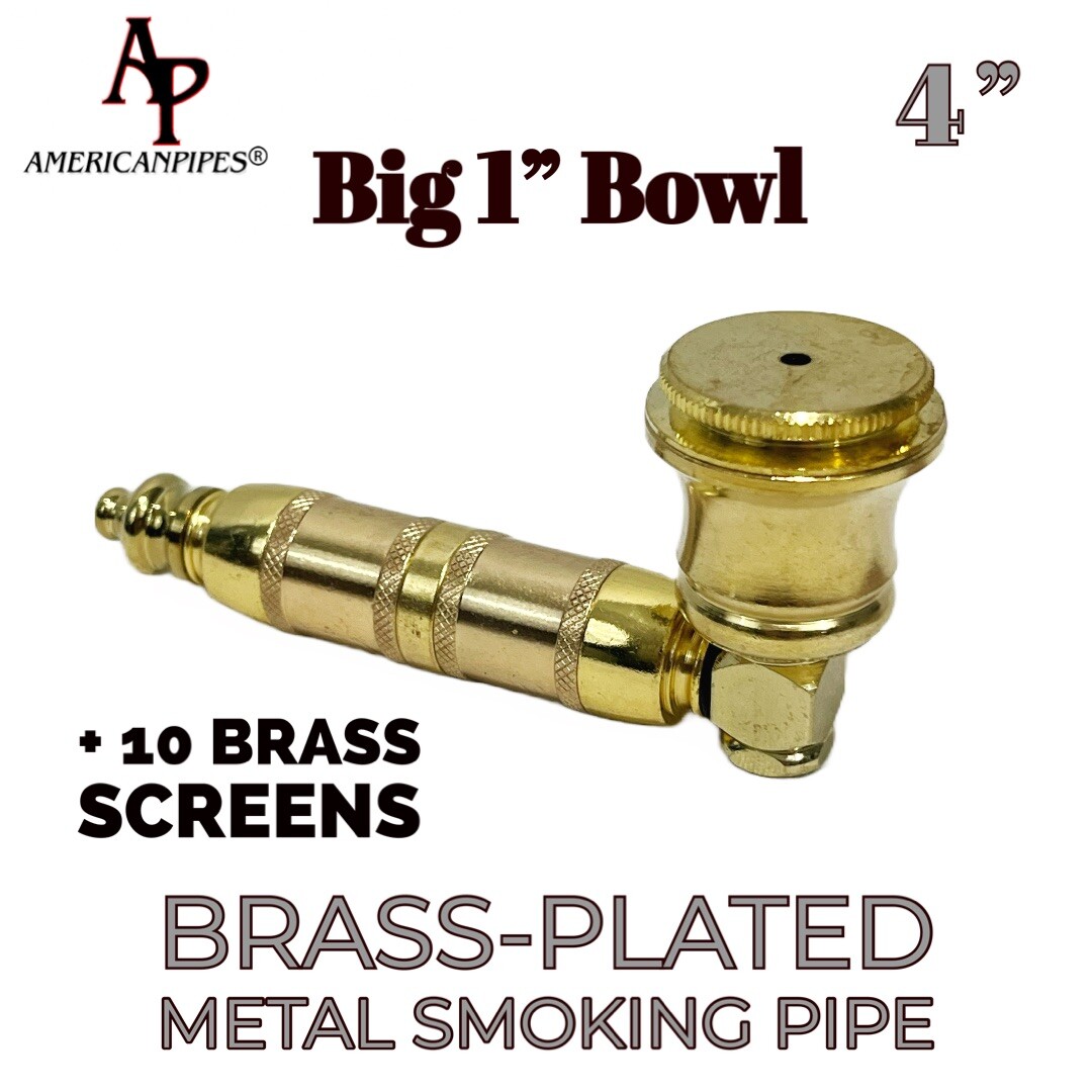 American Pipes®️ 4” Brass-plated metal smoking pipe DBL Chamber & 1” Bowl