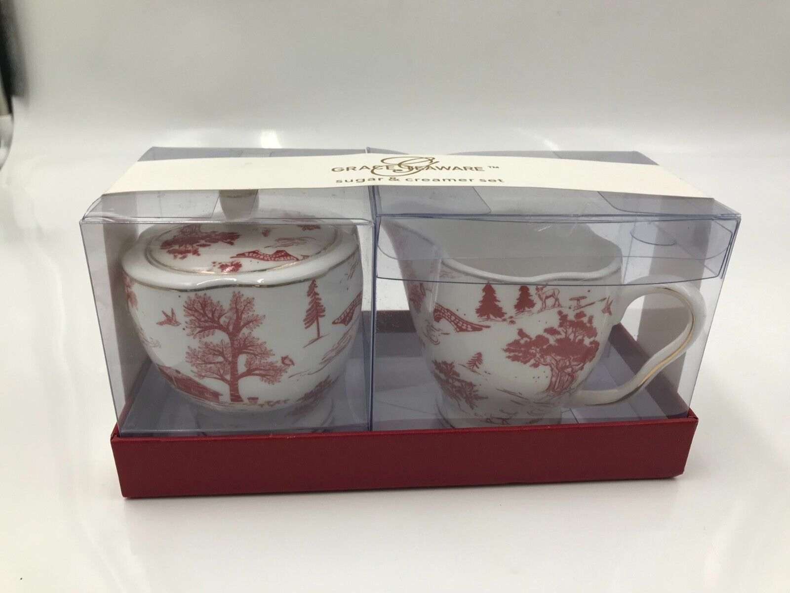 Grace Teaware Porcelain Winter Red & White Cream & Sugar Set of 2 CC01B10014