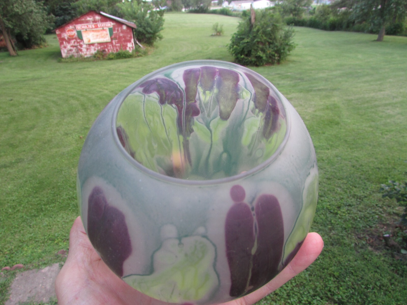 VINTAGE Art NOUVEAU/Deco RUEVEN Glass Splotchy MULTICOLOR WATERCOLOR Satin VASE