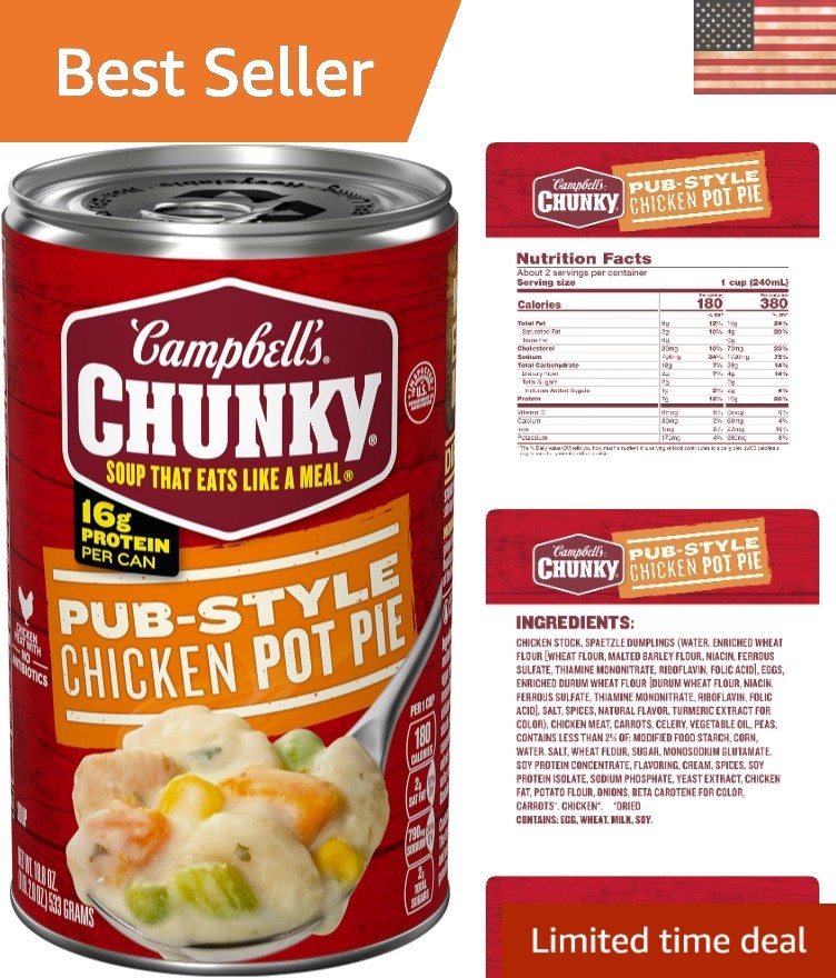 Campbell's Chunky Pub-Style Chicken Pot Pie Soup, 18.8 oz Can - Hearty Comfort