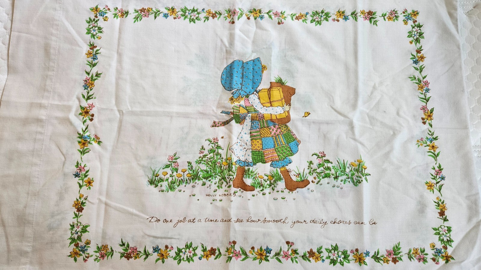 Holly Hobbie Vintage 1976 American Greetings Pillow with Flower Quote