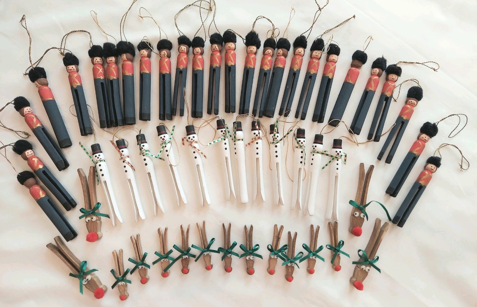 Vintage Handcrafted-Decorated Clothespin Ornaments (53),Soldier,Snowman,Reindeer