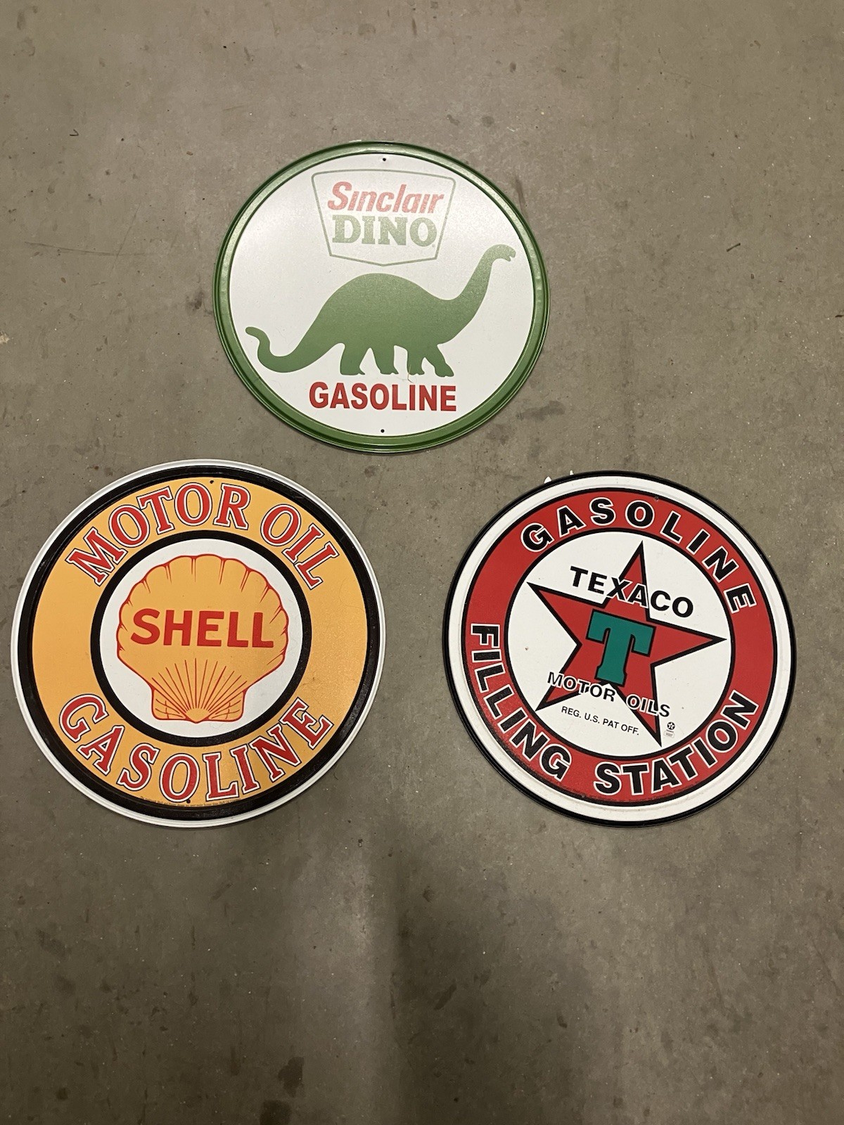 Vintage Gas Station Sign Lot - Sinclair Dino, Shell Motor, Texaco Vintage Gas Station Sign Lot - Sinclair Dino, Shell Motor, Texaco