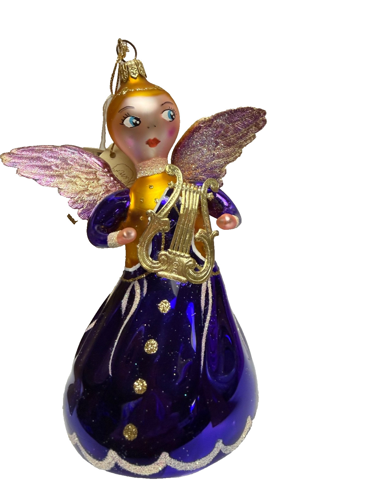 Laved Angel Ornament Handmade in Italy Purple with gold accents and glitter