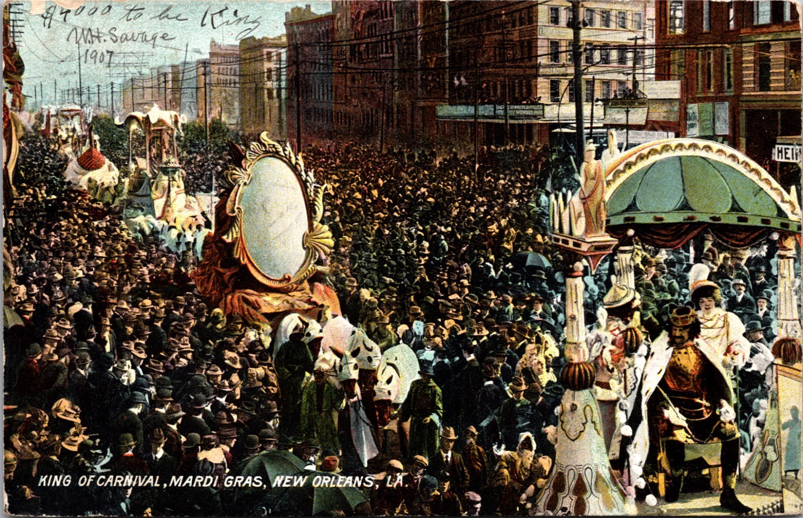 King of Carnival Mardi Gras New Orleans Massive Crowd Vintage Postcard