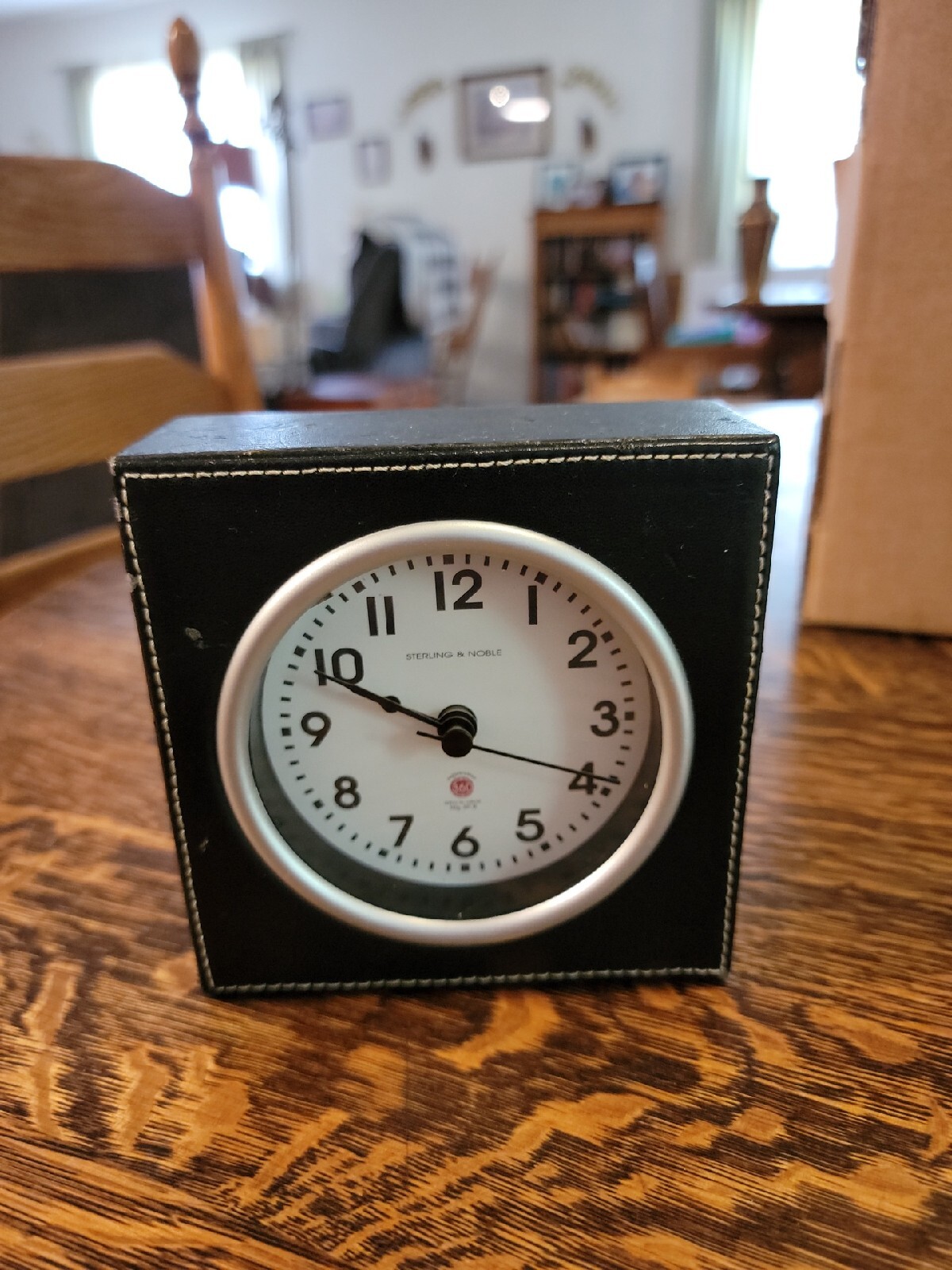 Vintage Sterling & Noble Desk Clock  Quartz Battery Leather Case 4.5\