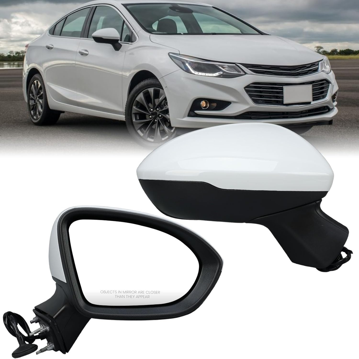 Right Passenger Side Mirror Fits 2016-2019 Chevy Cruze White 3Pins