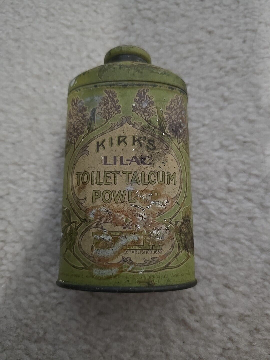 Vintage Kirk\'s Lilac Talcum Powder Tin