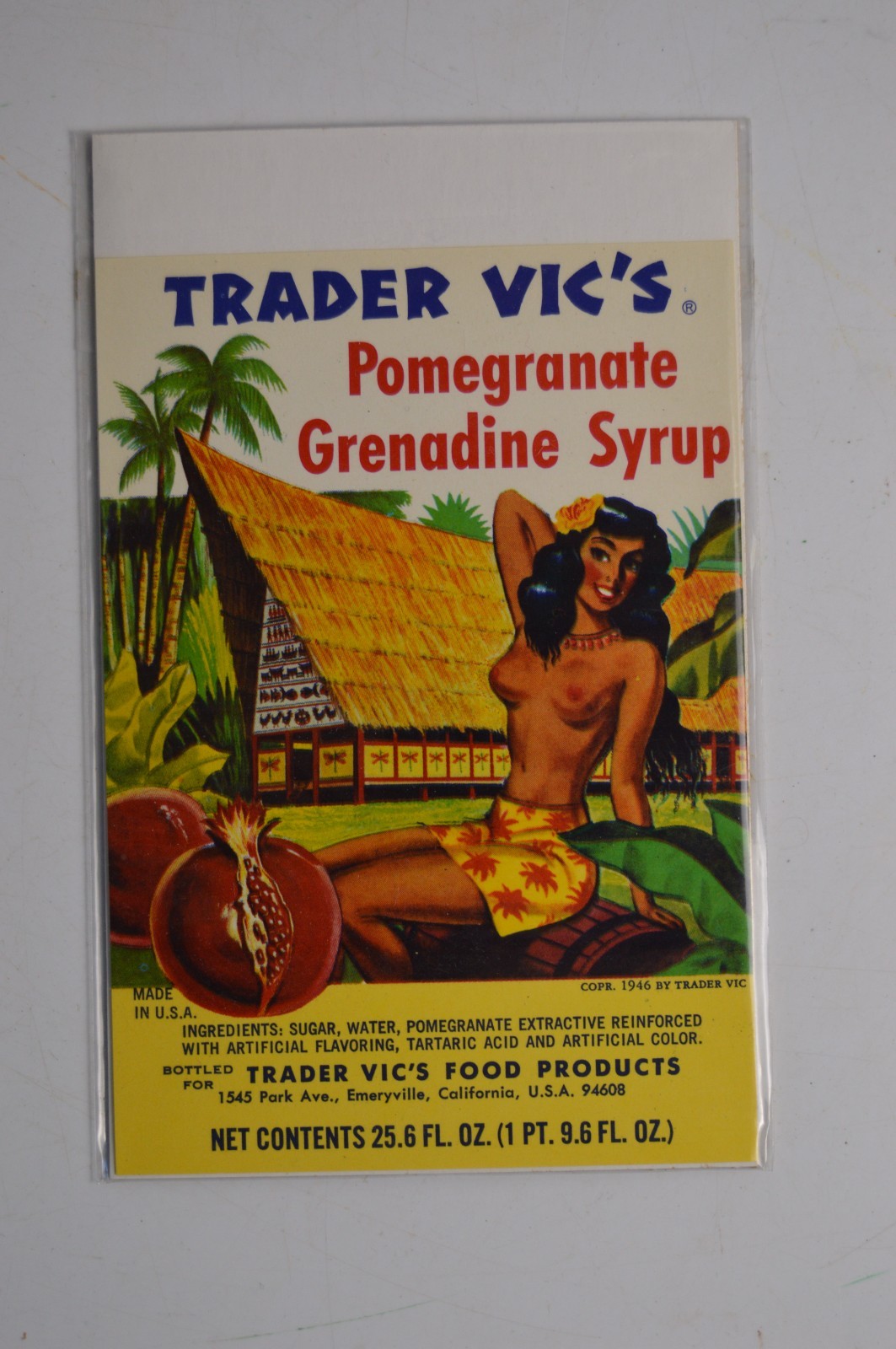 Vintage Trader Vic's Pomegranate Grenadine Syrup Label Nude Woman Tiki Hawaii