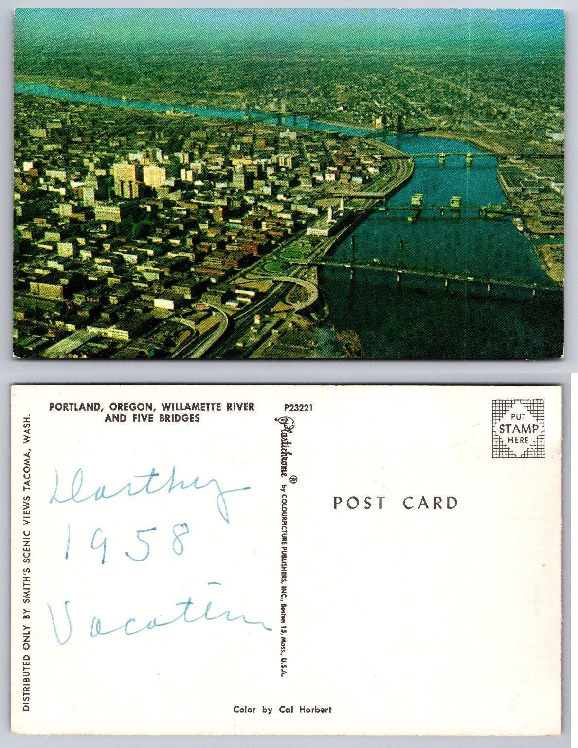 Vintage 1958 Portland Oregon Willamette River Five Bridges Aerial View Postcard Vintage 1958 Portland Oregon Willamette River Five Bridges Aerial View Postcard