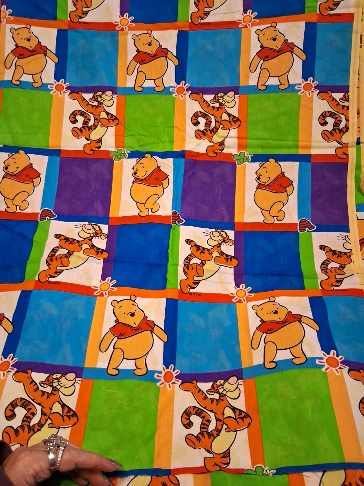 Vintage 1990s Disney Winnie the Pooh & Tigger Fabric 2 Uncut Yards Bright Color
