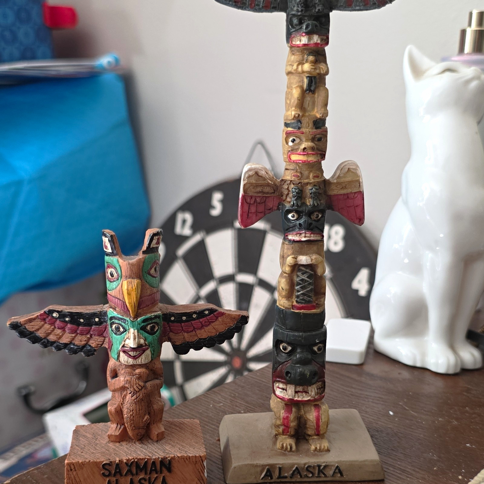 Saxman Alaska Souvenir Totem Pole Figurines Set, Alaska Totem Pole Figurines