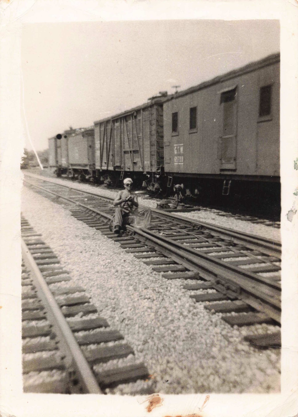 Railroad Worker Gas Torch Repairing Tracks 1930\'s Real Photo Photograph AL-3