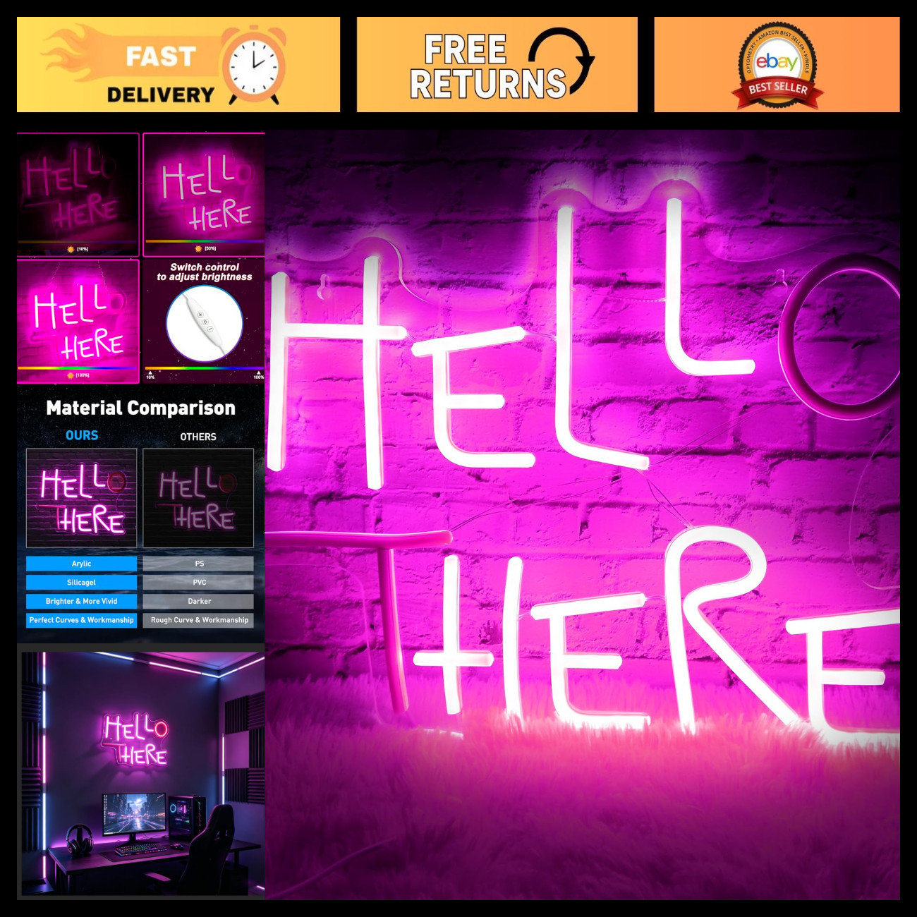 Dimmable Hello There Neon Wall Sign - Pink Catwoman Light for Bedroom, Bar, Man