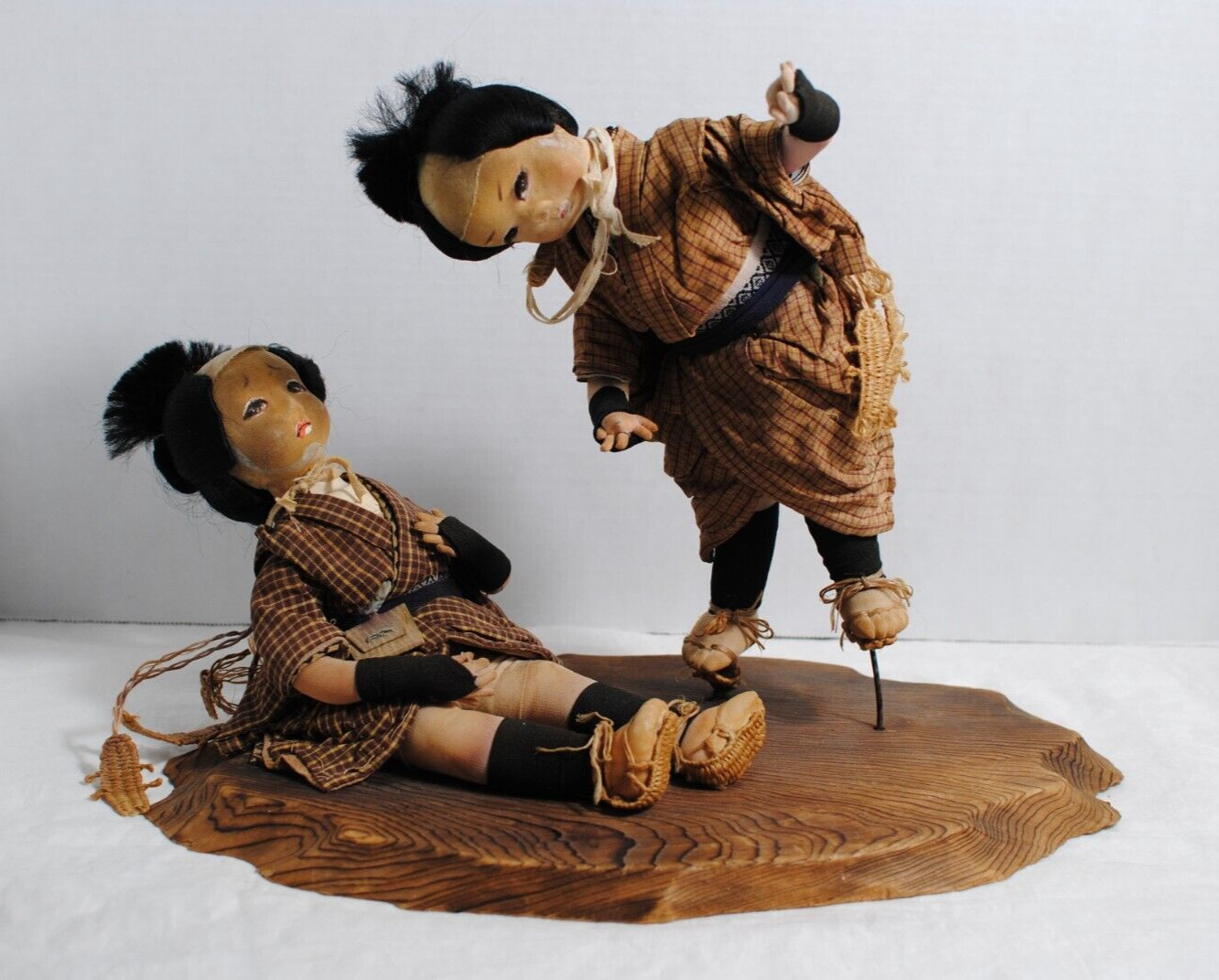 Vintage Composition Japanese Folk Art Dolls Hand Paint Face Handmade Clothing