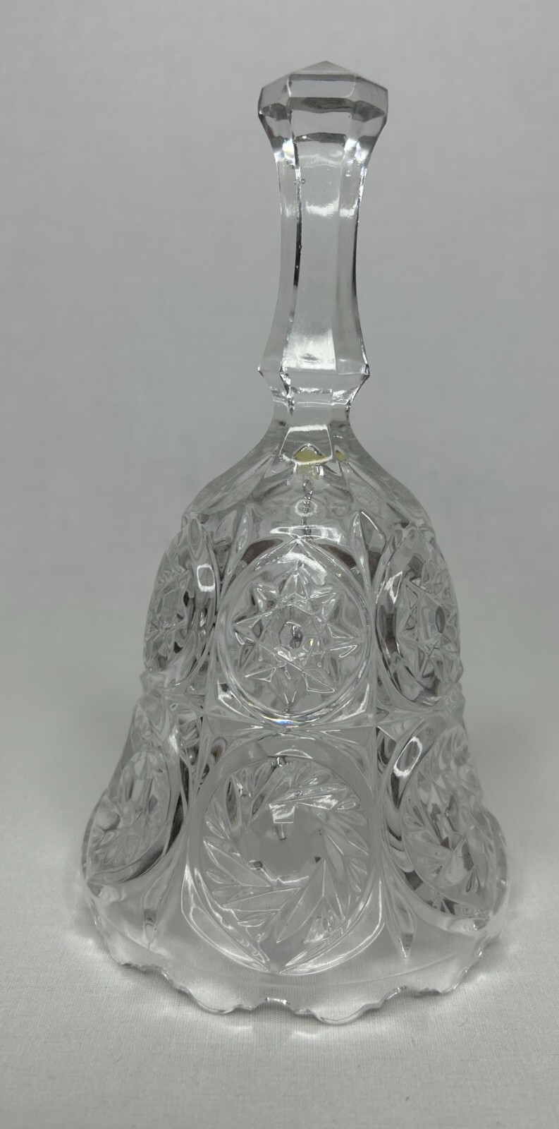 Vintage Pressed Glass Crystal Bell, Hobstar & Pinwheel Pattern w chain & clapper
