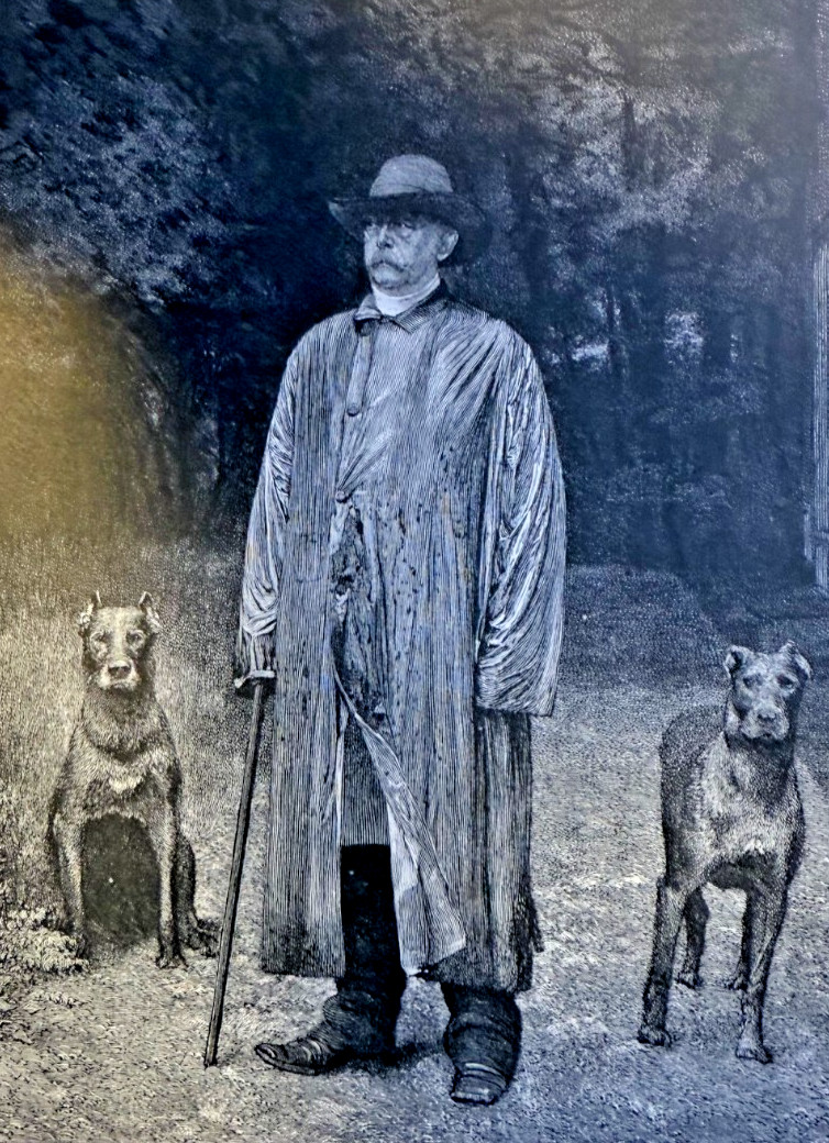 1888 Vintage Magazine Illustration Count Bismarck and His Dogs