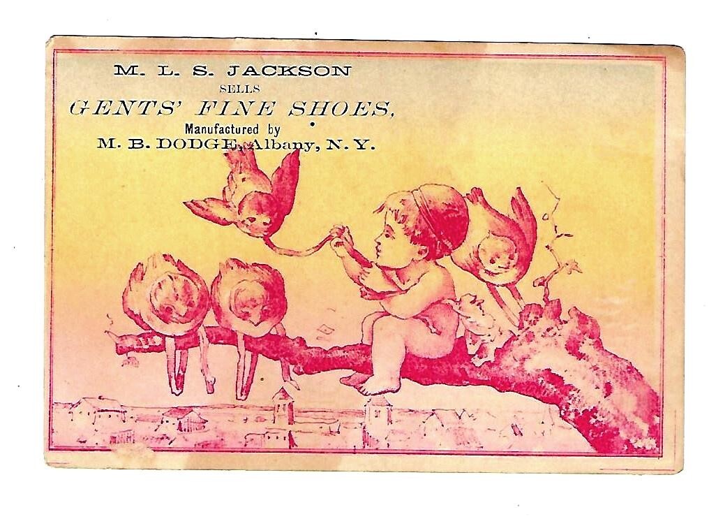 c1890\'s Trade Card M.L.S. Jackson Sell Gents\' Fine Shoes, M.B. Dodge, Albany