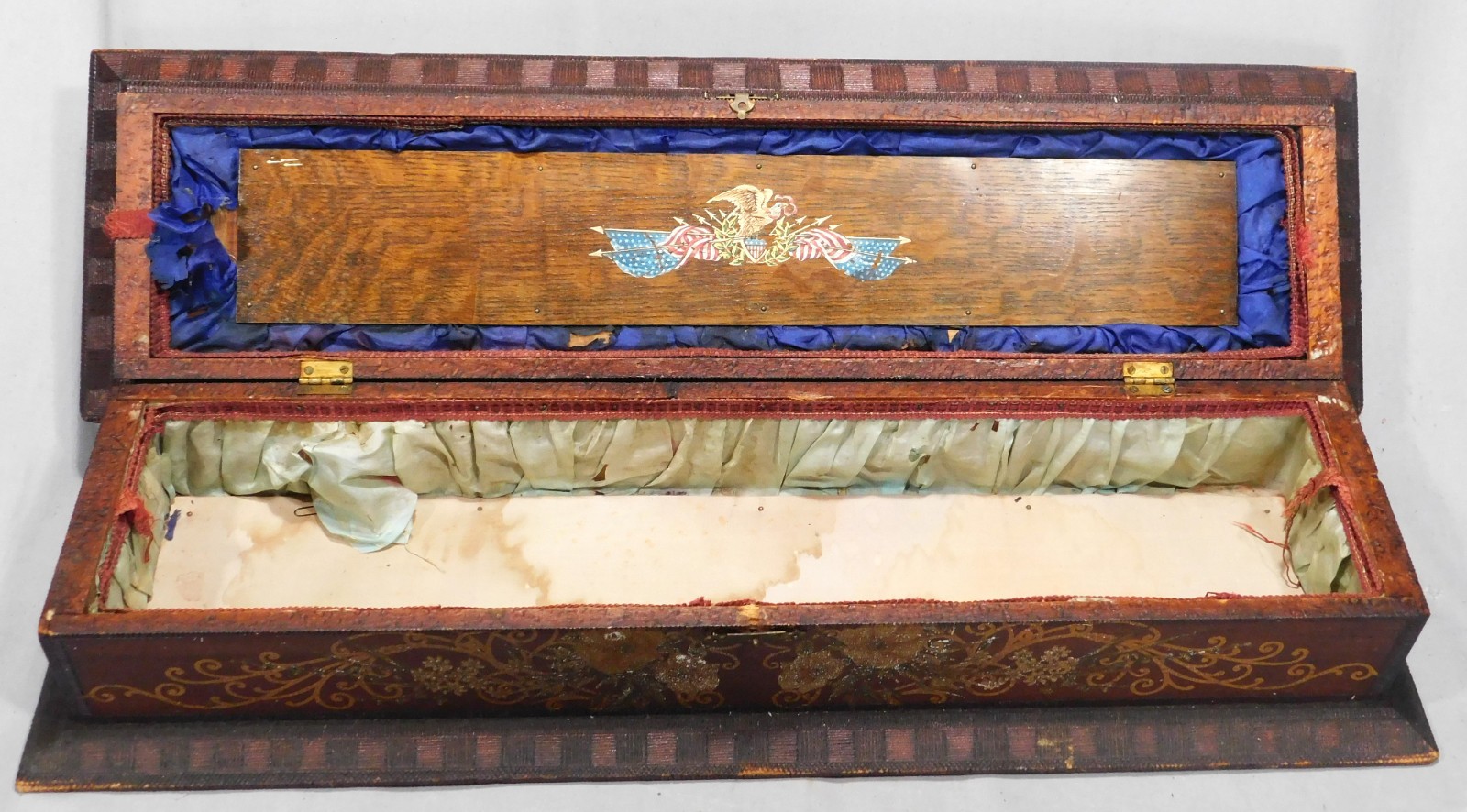 Antique Victorian Patriotic Box Eagle Flags Oak c.1876 Fraternal Folk art