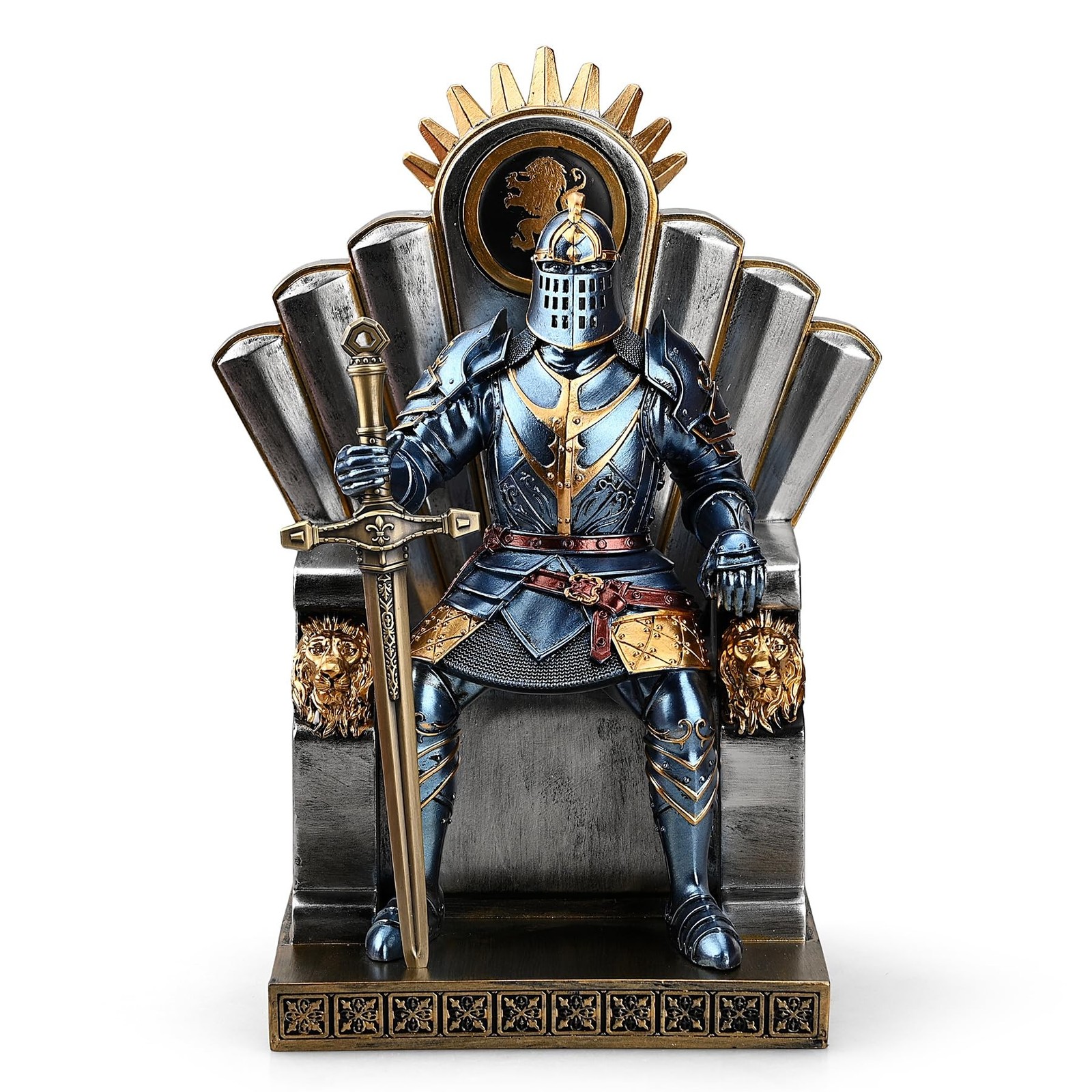 King\'s Guard Seat Warrior Leader Swordsman Armor Knight Statue Ornament as Gi...