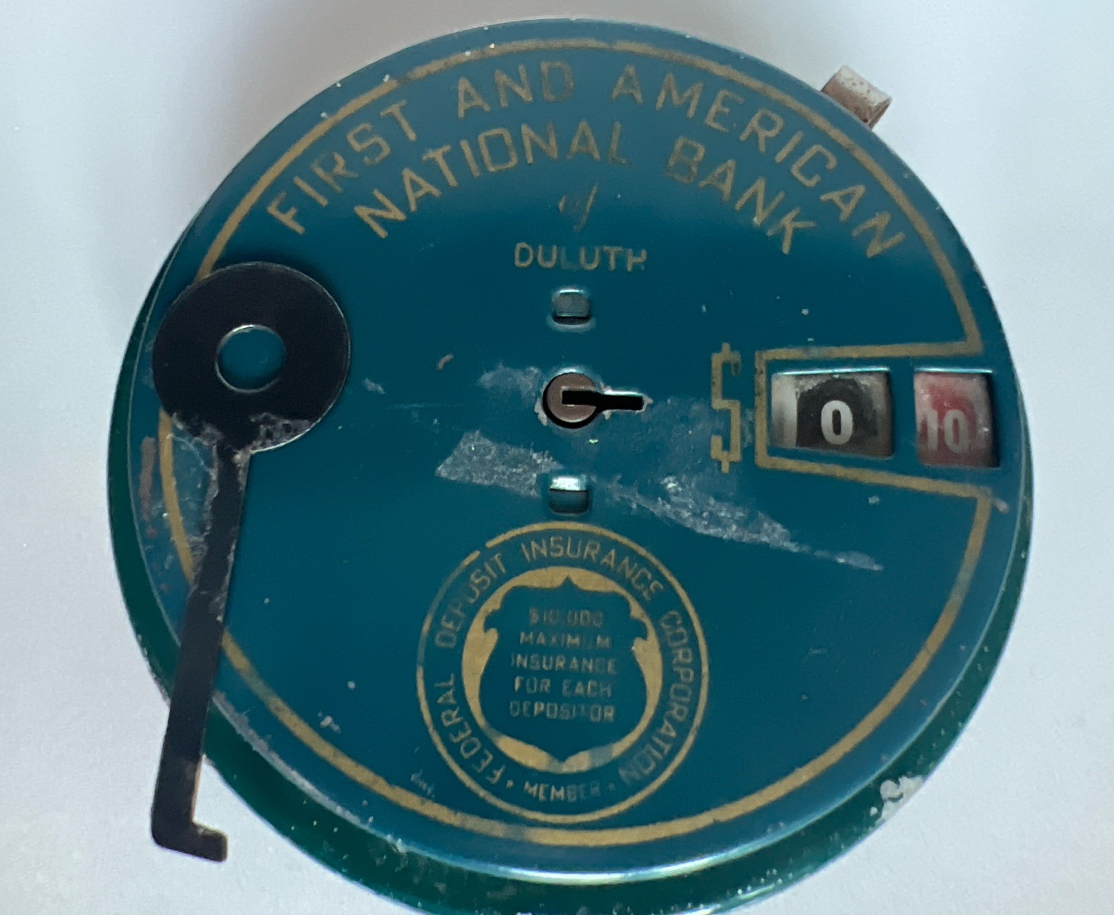 Vtg Duluth MINNESOTA First and American National Add-O-Bank Coin Bank WITH Key 