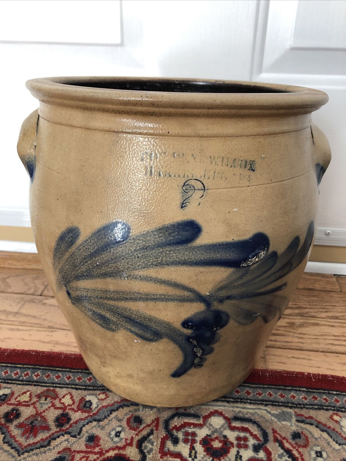 Antique COWDEN & WILCOX Harrisburg Pa Cobolt Salt Glazed Stoneware Crock #2