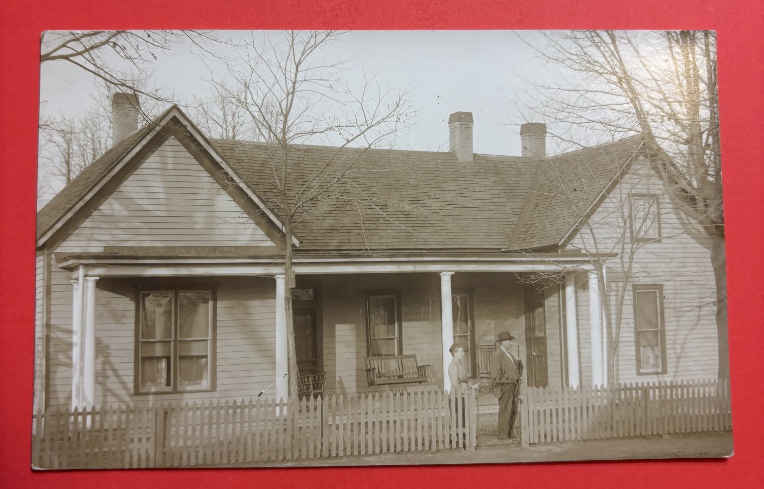 Vintage RPPC Postcard Two Men House Picket Fence Early 1900s Architecture