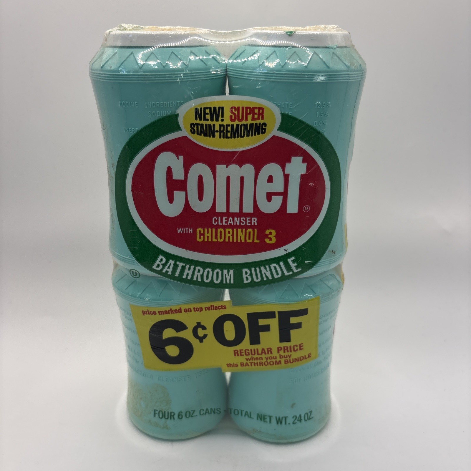 Vtg 60s Comet Cleanser w/Chlorinol 3 Green Rare 6oz Each SEALED NOS 4 Pk