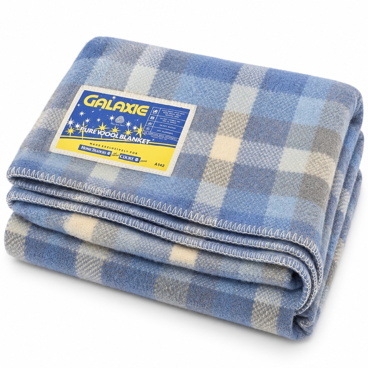 Vintage New Zealand Galaxie Pure Wool Blanket Blue Plaid 63x91 Long Single