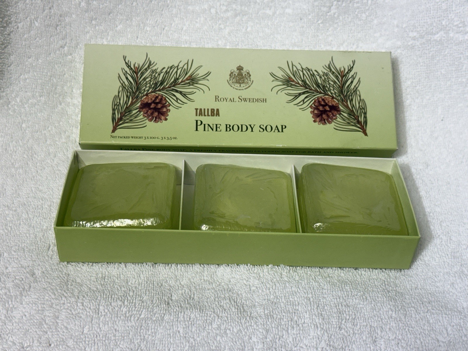VTG ROYAL SWEDISH SOAP MADE IN SWEDEN TALLBA PINE BODY SOAP 3 PACK BOX 2.5