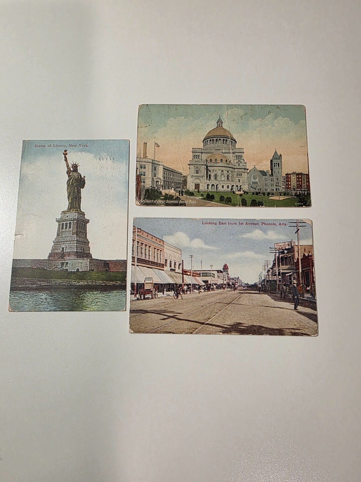 3 Used Antique Postcards - 1912 Boston, MA / 1912 Phoenix,AZ / 1912 New York