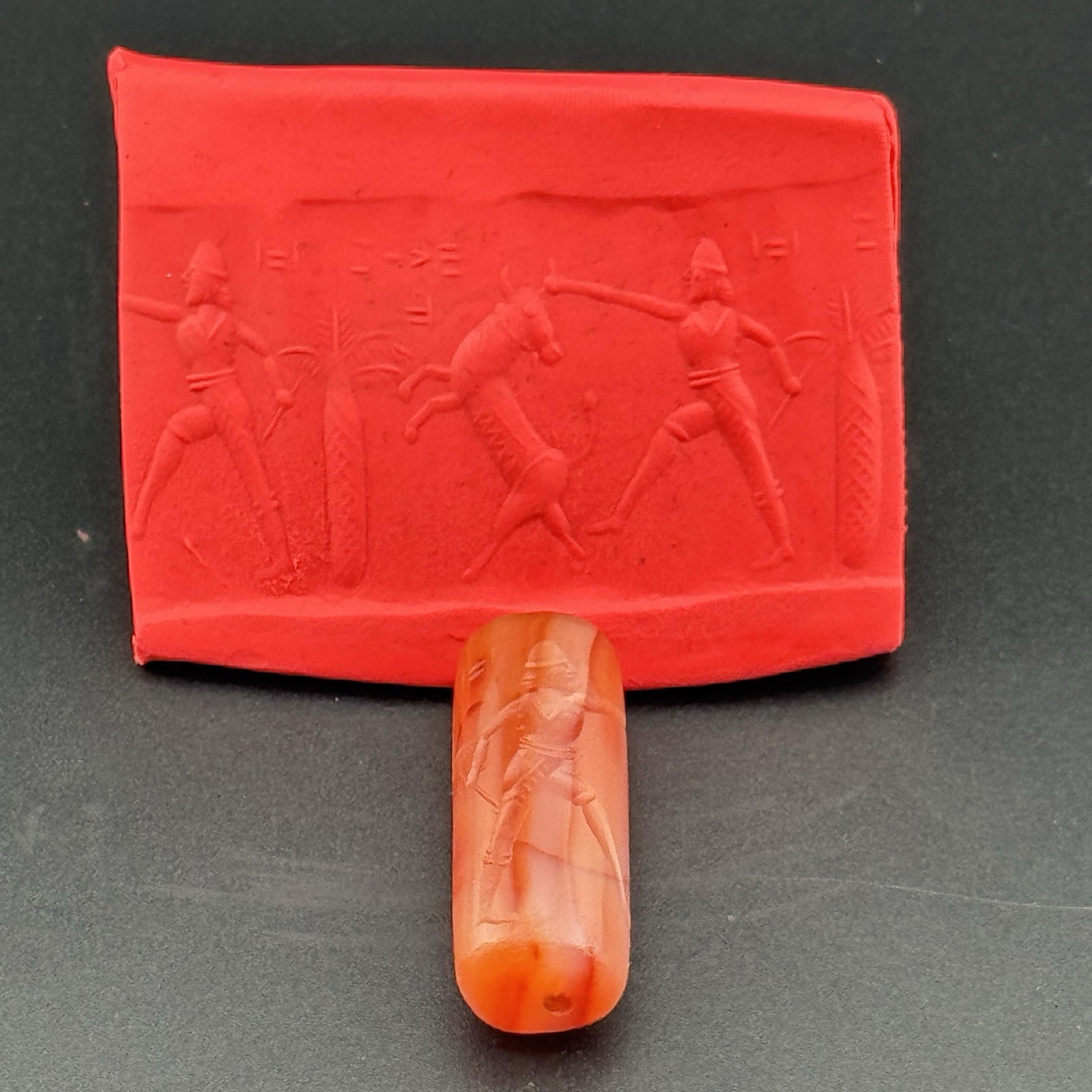 Genuine antique old near eastern carnelian stone intaglio seal bead