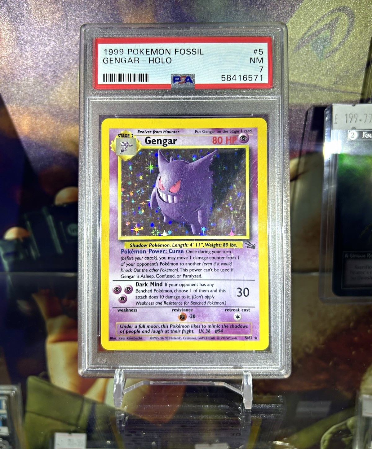 Wizards of the Coast 1999 Pokémon Fossil Gengar 5/62 Holo Unlimited PSA 7