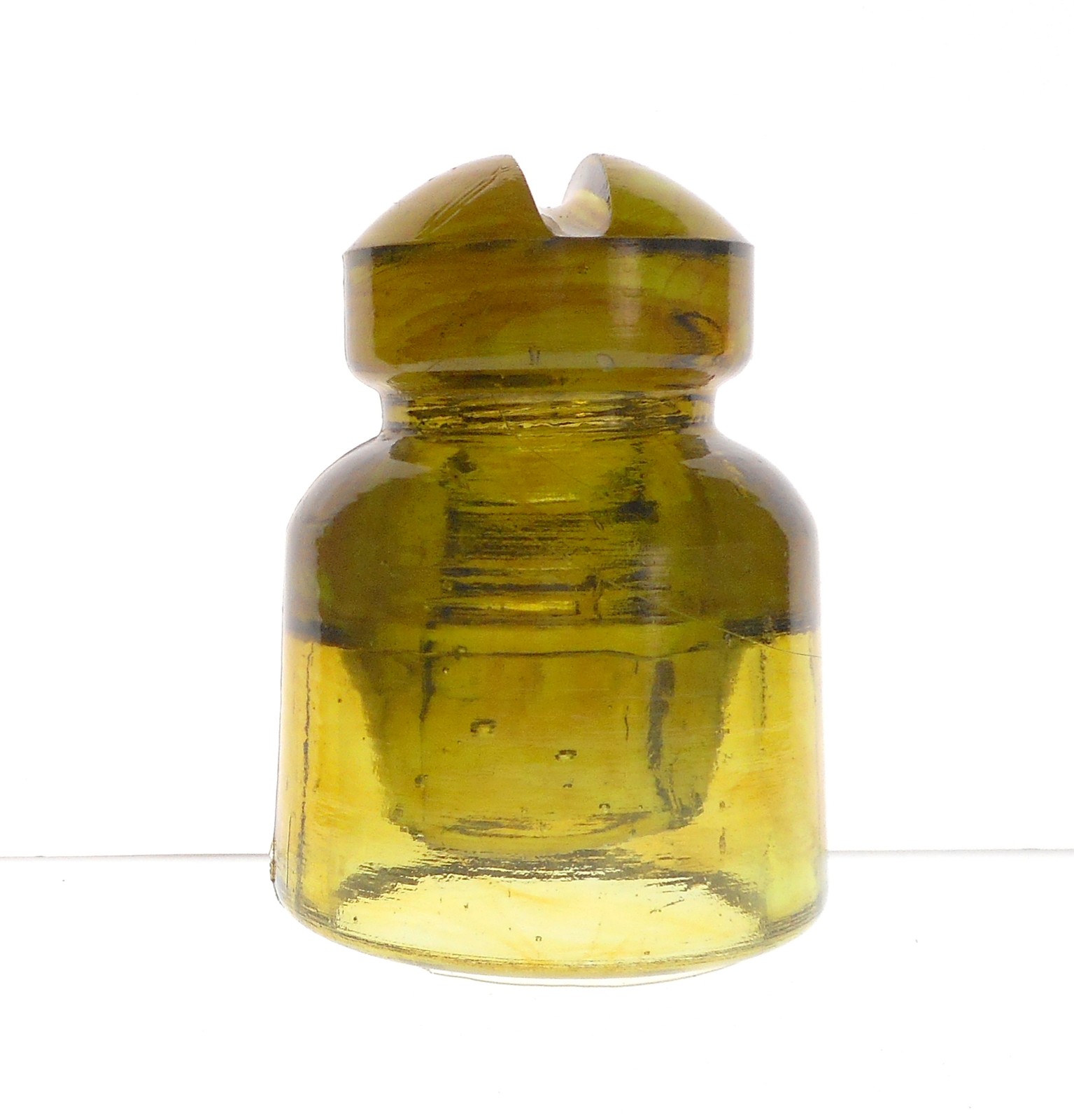 Outstanding Yellow Olive w/ Heavy Amber CD 568.9 Ukrainian Glass Insulator