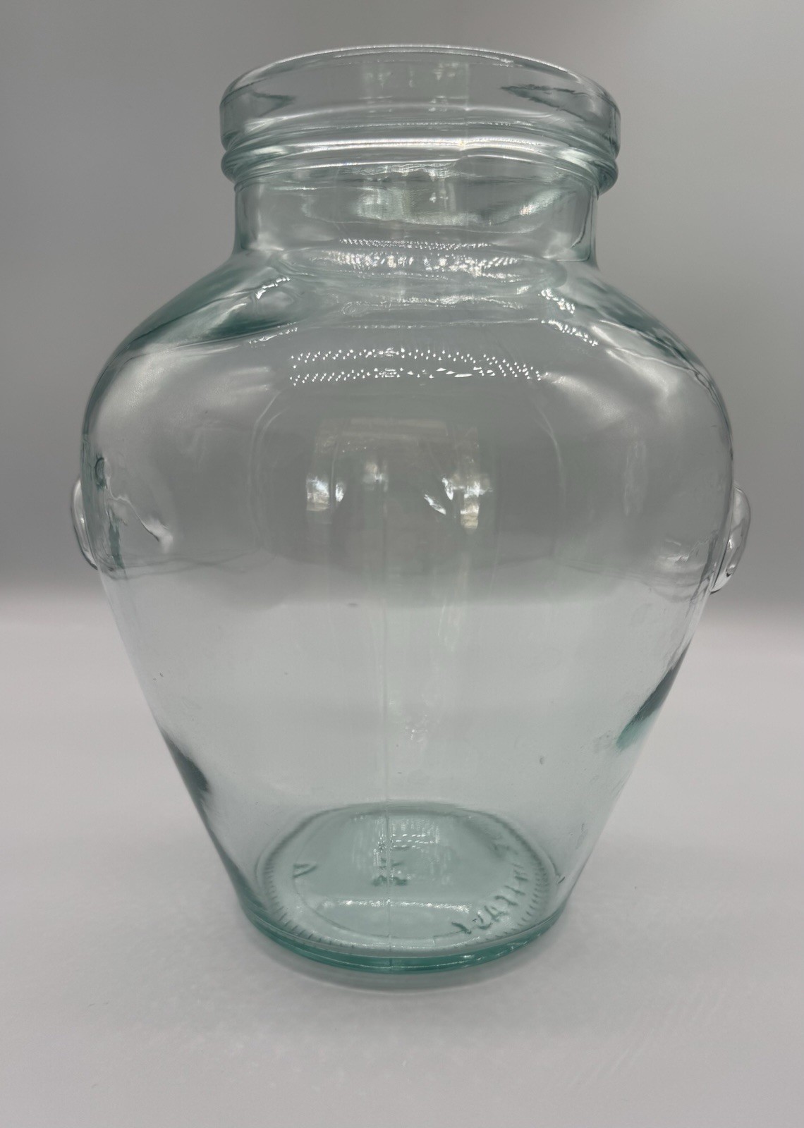 VTG Olive Jar Pale Green Glass Made In Italy 8 1/2”