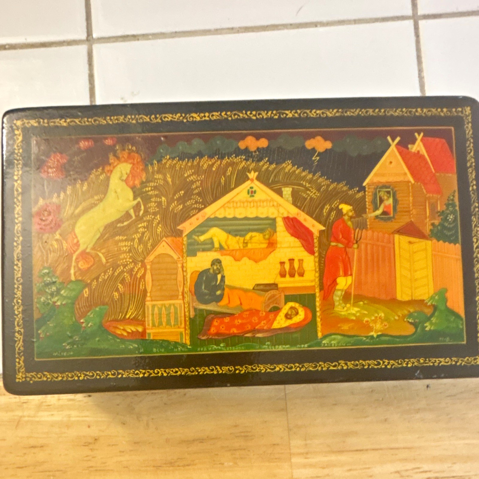 ⁠Vintage Russian Lacquer Box Mstera Sivka Burka Fairy Tale Hand Painted Signed