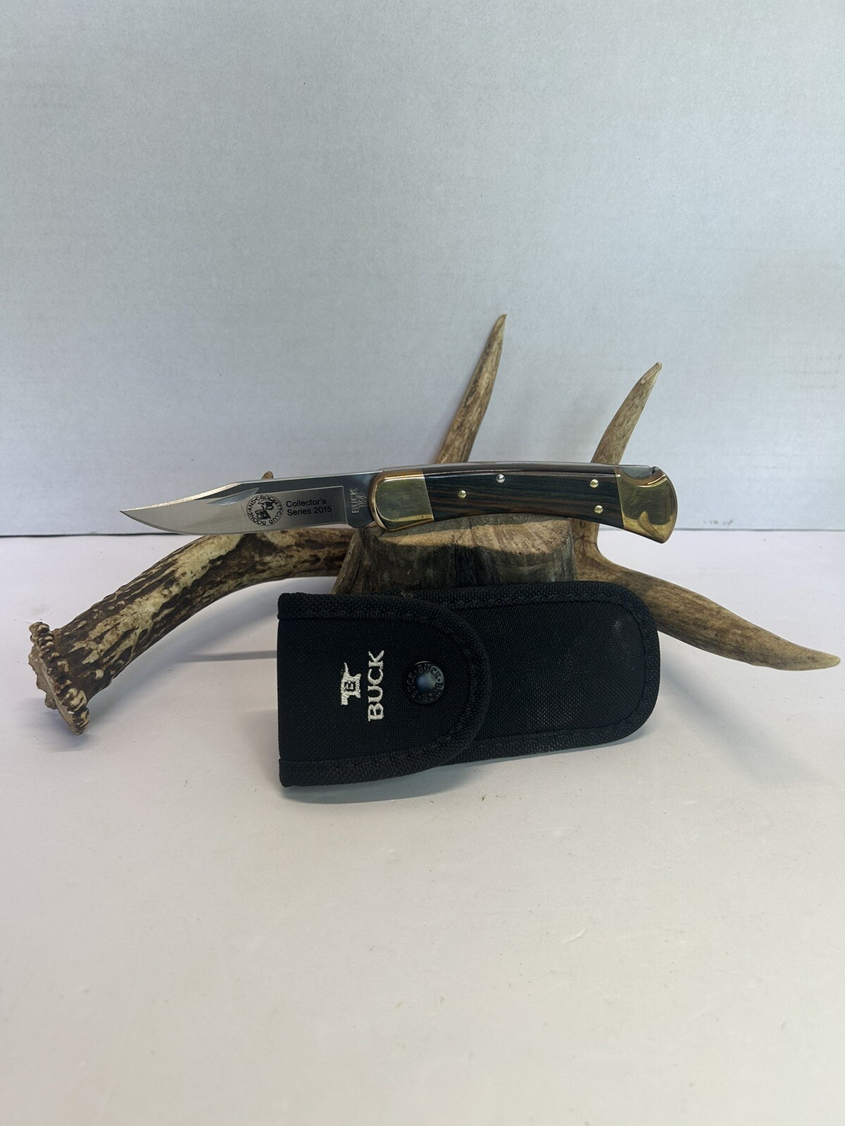 Buck 110 USA Boone And Crockett Club 2015 Folding Hunting Knife With Sheath Nice