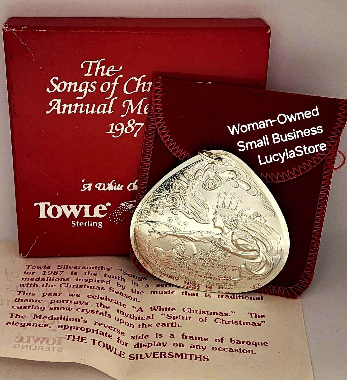 Towle 1987 Sterling Song of CHRISTMAS Medallion Mistletoe Pendant ORNAMENT Boxed