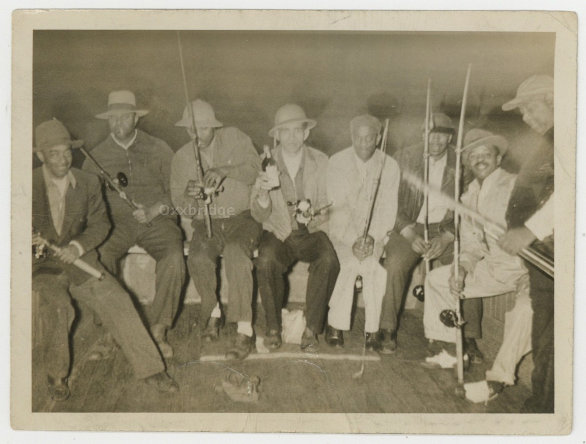 African American Men Fishing 1940 Drinking Booze, Smoking Joking Black Guys Fun