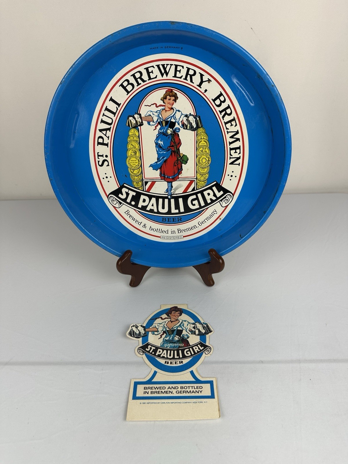Vintage St Pauli Girl Beer Tray & 1981 Advertising Display Germany Breweriana Vintage St Pauli Girl Beer Tray & 1981 Advertising Display Germany Breweriana