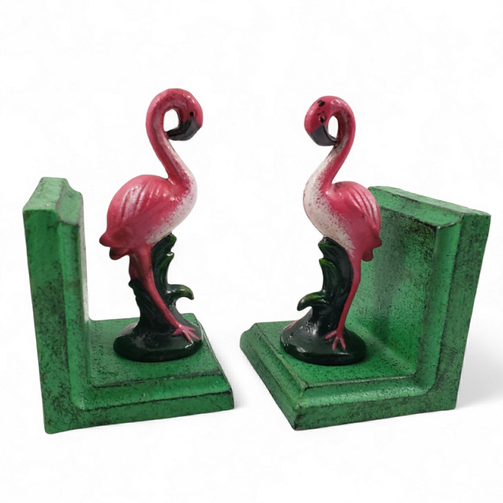 Pair Antique Vintage Cast Iron Flamingo Bookends Organizer Home Office Gift