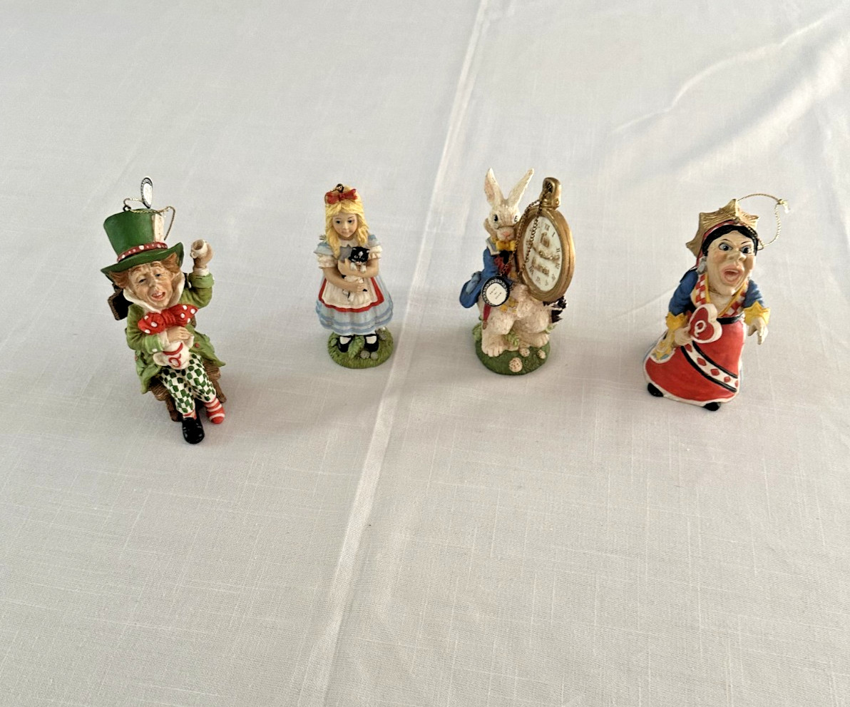 Vtg Alice in Wonderland Resin Ornament Set  Alice, Rabbit, Queen, MadHatter DS29