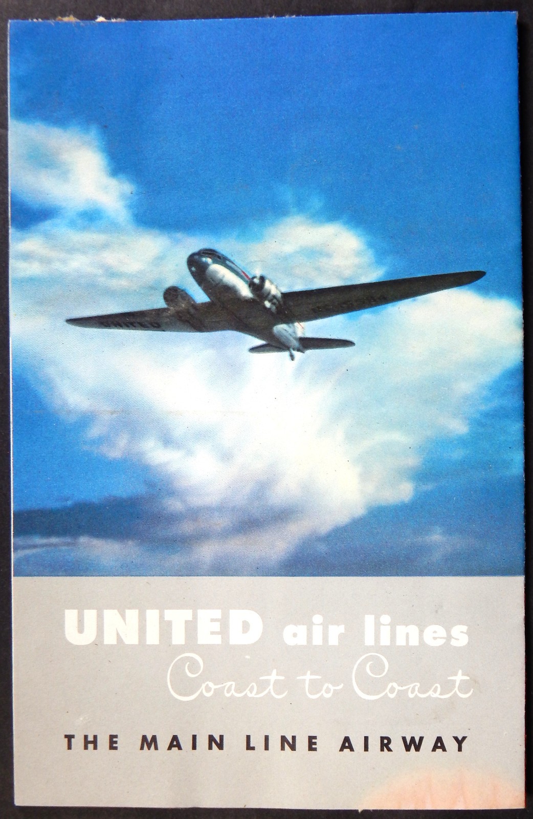 1946 UNITED AIR LINES COAST TO COAST MAIN LINE AIRWAY BROCHURE MAP FOLD OUT DC-3